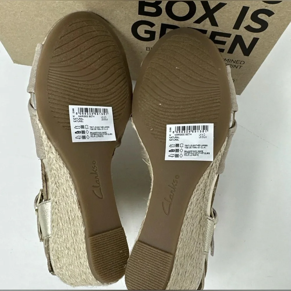 CLARKS Margee Beth Espadrille Wedge Sandal‎ Ankle Strap in Natural Size 6.5